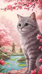 خلفيات قطط رمادية أنمي بأسلوب ياباني