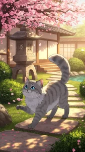خلفيات قطط رمادية أنمي بأسلوب ياباني
