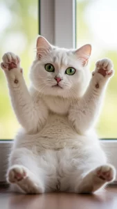 خلفية قطة بيضاء بحركة مضحكة