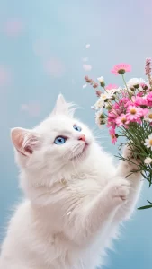 خلفية قطة بيضاء كيوت