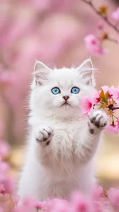 خلفية قطة بيضاء وردية