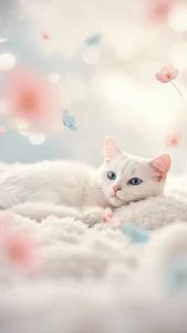 خلفية قطى بيضاء مع ورود وفراشات