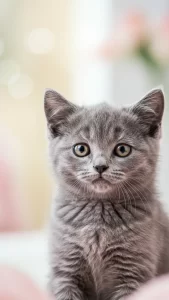 خلفية قط رمادي صغير بنظرة بريئة