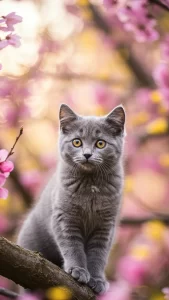 خلفية قط رمادي صغير بنظرة بريئة