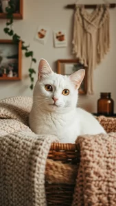 قطة بيضاء في المنزل