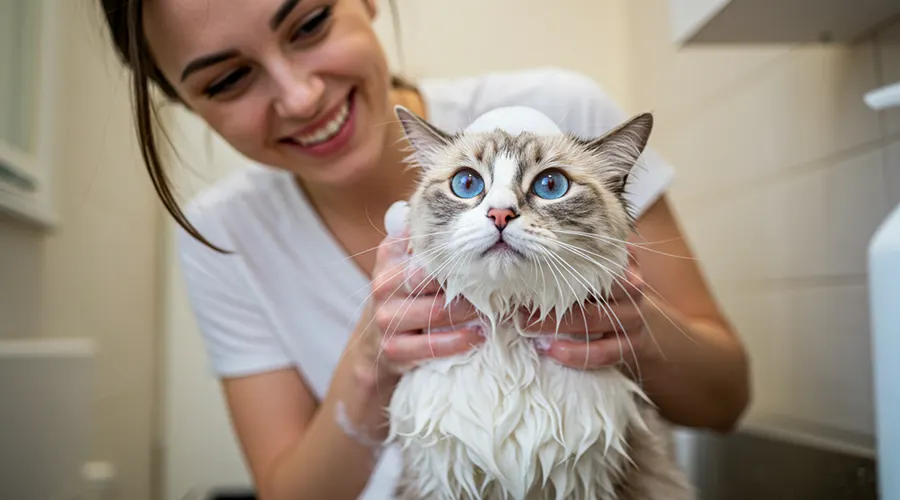 كم مرة يجب استحمام القطط؟