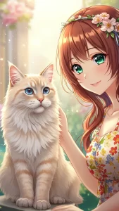 خلفيات أنمي لبنات مع قطط كريمية