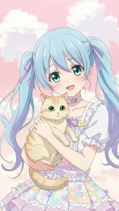 خلفيات أنمي لبنات مع قطط كريمية