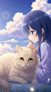 خلفيات أنمي لبنات مع قطط كريمية