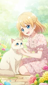 خلفيات أنمي لبنات مع قطط كريمية