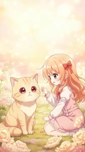خلفيات أنمي لبنات مع قطط كريمية