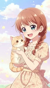خلفيات أنمي لبنات مع قطط كريمية