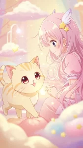 خلفيات أنمي لبنات مع قطط كريمية