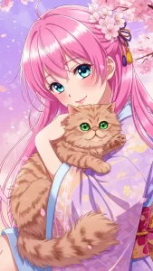 خلفيات بشخصيات أنمي مع قطط شيرازي