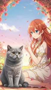 خلفيات بنات أنمي مع قطط بريطاني
