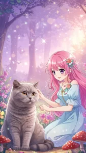 خلفيات بنات أنمي مع قطط بريطاني