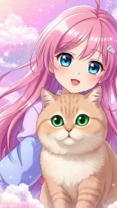 خلفيات بنات أنمي مع قطط بريطاني