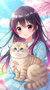 خلفيات بنات أنمي مع قطط بريطاني