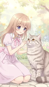 خلفيات بنات أنمي مع قطط سكوتش ستريت