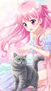 خلفيات بنات أنمي مع قطط سكوتش ستريت