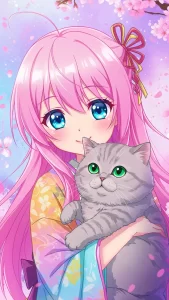 خلفيات بنات أنمي مع قطط سكوتش ستريت