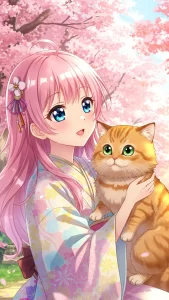 خلفيات بنات أنمي مع قطط سكوتش ستريت