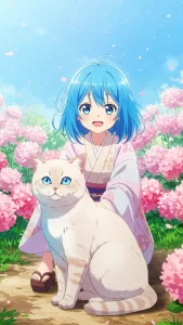 خلفيات بنات أنمي مع قطط سكوتش ستريت