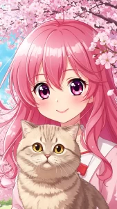 خلفيات بنات أنمي مع قطط سكوتش ستريت