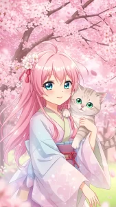 خلفيات بنات أنمي مع قطط سكوتش ستريت