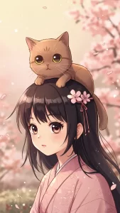 خلفيات قطط بنية بنات أنمي