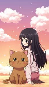 خلفيات قطط بنية بنات أنمي