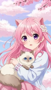 خلفيات قطط كرتونية بنات أنمي