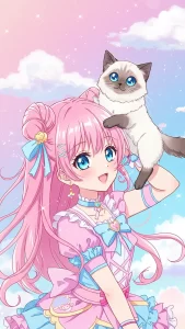 خلفيات قطط كرتونية بنات أنمي