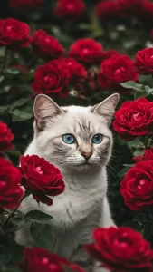 خلفيات قطط كريمية مع زهور