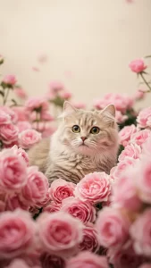 خلفيات قطط كريمية مع زهور