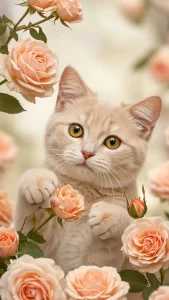 خلفيات قطط كريمية مع زهور