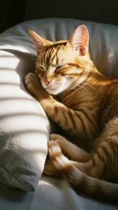 خلفيات هاتف لقطة برتقالية تنام بلُطف على وسادة