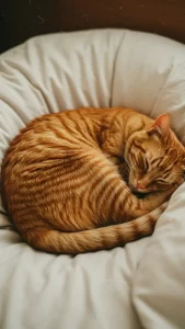 خلفيات هاتف لقطة برتقالية تنام بلُطف على وسادة