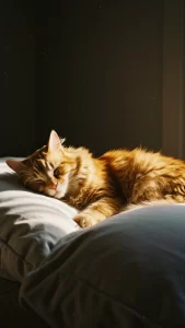 خلفيات هاتف لقطة برتقالية تنام بلُطف على وسادة