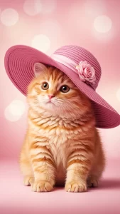 خلفية أنثوية لهريرة برتقالية ترتدي قبعة