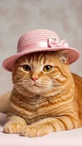 خلفية أنثوية لهريرة برتقالية ترتدي قبعة