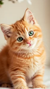 خلفية قطة برتقالية ناعمة بنظرة بريئة