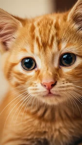 خلفية قطة برتقالية ناعمة بنظرة بريئة