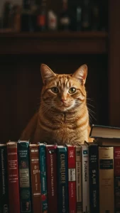 صور قط برتقالي بجانب كتاب