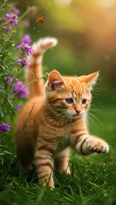 صور هريرة برتقالية صغيرة تلعب في الحديقة