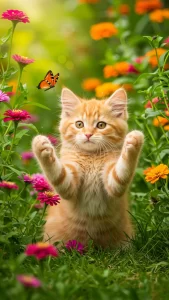 صور هريرة برتقالية صغيرة تلعب في الحديقة