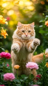 صور هريرة برتقالية صغيرة تلعب في الحديقة