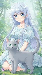 خلفيات قطط روسية زرقاء مع بنات أنمي