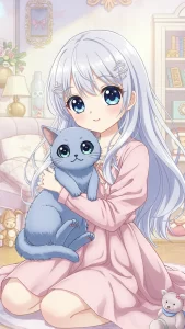 خلفيات قطط روسية زرقاء مع بنات أنمي