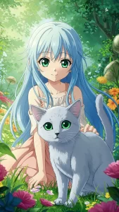 خلفيات قطط مع بنات أنمي 